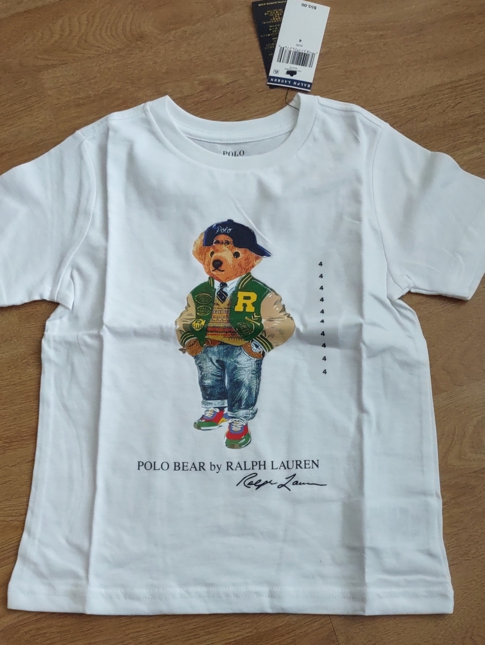Ralph Lauren White Polo Bear Graphic Tee with Green Varsity Jacket